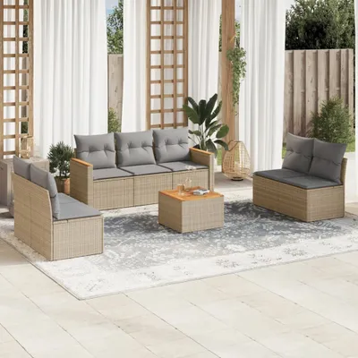 Produktbild von Möbel 8-tlg. Garten-Sofagarnitur mit Kissen Beige Poly Rattan 2024