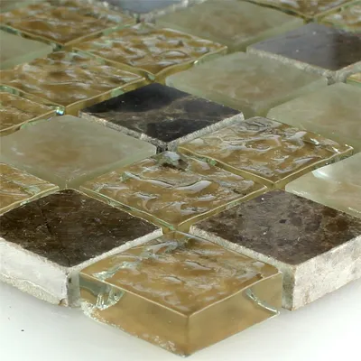 Produktbild von Mosaikfliesen Glas Marmor Beige Braun Geriffelt