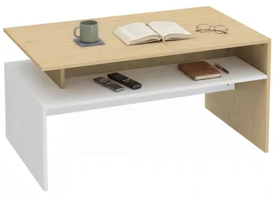 Obrázek produktu pro Moderní konferenční stolek – obývací stolek s úložným prostorem – dřevo – 95x55x50 cm – barva: přírodní a bílá