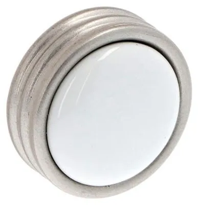 Productafbeelding van Knop voor meubels, gemaakt van zamac en porselein. Diameter: 34 mm. Afwerking: satijnnikkel