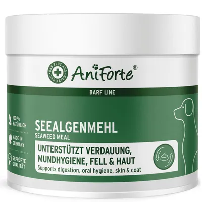 Produktbild von AniForte Seealgenmehl für Hunde 250g – Natürlicher Barf Zusatz, Unterstützt Schilddrüse, Maulhygiene, Fell & Haut, für ballaststoffreiche Verdauung