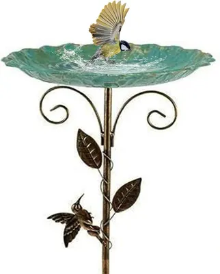 Produktbild von Dekoratives Vogelbad mit 76,2 cm Höhe und Erdspieß für Garten, Park, Rasen, Hof und Außenbereich