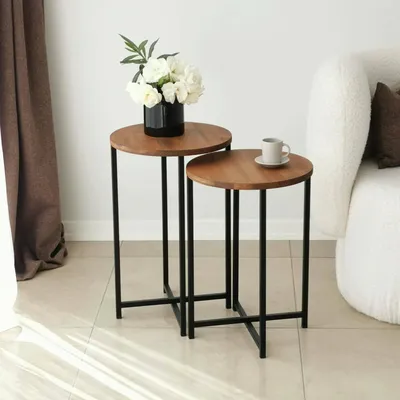 Image de Gwenllian - Table basse, 70x35x55h cm Chêne Brun, Forme Ronde