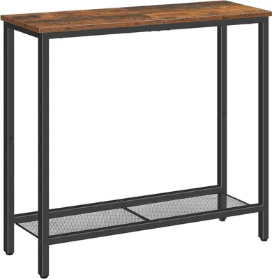 Obrázek produktu pro HOOBRO Úzký konzolový stolek s úložnými policemi vintage hnědočerný 75x24x75cm