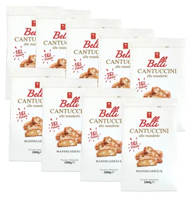 Produktbild von Belli Cantuccini Mandelgebäck 9x1KG [DOPPELT GEBACKEN] mit 18% Mandel-Anteil und Blütenhonig | Italienische kekse | Vorratspackung | Biscotti di Prato