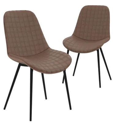 Produktbild von HAGO24 2er Set Esszimmerstühle Braun - Kunstleder Komfortpolster ergonomisch 49cm Sitzhöhe schwarze Stahlbeine Polsterstuhl