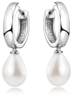 Produktbild von MATERIA Damen Creolen mit Anhänger Perle - 925 Sterling-Silber Perlenohrringe weiß rhodiniert 15mm SO-431