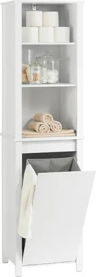 Image de BZR102-W, Armoire haute de salle de bain, armoire à linge étroite, blanc