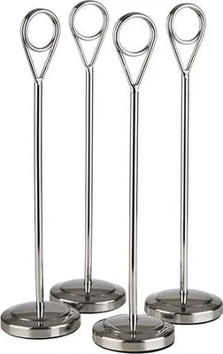 Produktbild von APS 71516 Kartenhalter, 4er-Set, Edelstahl hochglanzpoliert, Ø 5 cm, Höhe 20,5 cm, inkl. 20 Beschriftungskarten aus Polypropylen 10 x 6 cm in schwarz