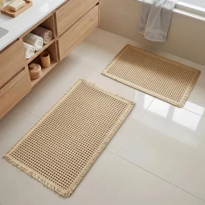 Produktbild von 2-teiliges Badteppich-Set, waschbare Boho-Badematte, rutschfeste Badematte/Teppich für Wohnzimmer, Badezimmer, Waschküche, Küche, 46 x 77 cm + 43 x 61 cm