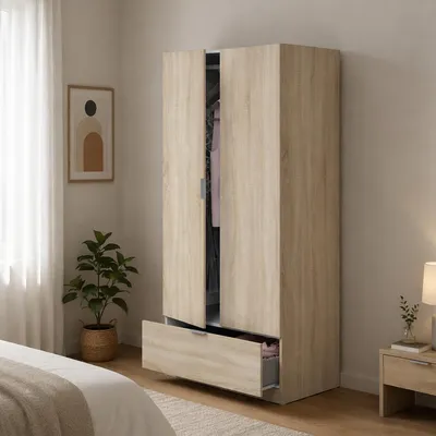Image de Budoia - Armoire 2 Portes, 80x170h cm Chêne Marron, une Étagère