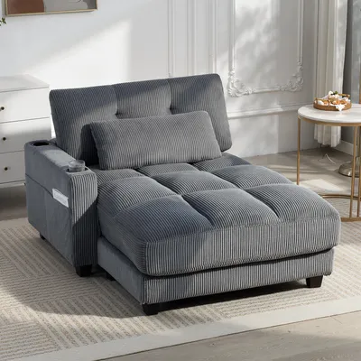 Produktbild von Sofabett ausziehbar, Schlafsofa mit Becherhalter, Cord-Bezug, Dunkelgrau | 25 cm Taschenfederkissen | 112 cm Sitztiefe | 147x114x86 cm