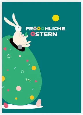 Produktbild von 4x Lustige Osterkarte Klappkarte mit Osterhasen und Osterei: Fröööhliche Ostern