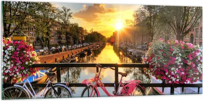 Produktbild von Bilder auf glas - Bikes Kanal Amsterdam Architektur - 120x50cm - Glasbilder - Wandbilder - Kunstdruck - Wanddekoration aus Glas - Glas Bilder - Wandbild auf Glas - GAB120x50-3081