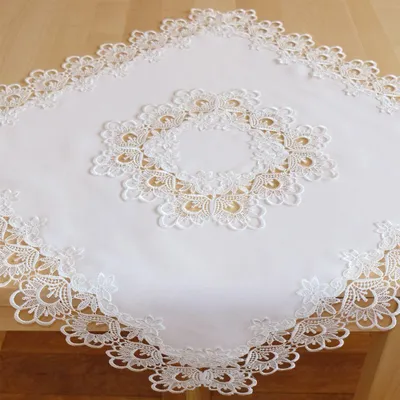 Produktbild von Tischdecke INES Spitzenbordüre Vintage weiß Polyester 85 x 85 cm