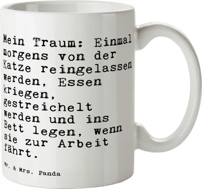 Produktbild von Mr. & Mrs. Panda Kaffeebecher Mein Traum: Einmal morgens... - Weiß - Geschenk, Tasse, lustig, Spruch Sprüche Weisheiten Zitate Weisheit Worte, Becher, Kaffeepott, Traum