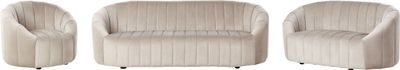 BELIANI Sofa Set Beige Samt 3-Teilig mit Niedrigen Rückenlehnen Gesteppt Oval Muschel Form Retro Wohnzimmer Sitzgruppe Sessel 2-Sitzer und 3-Sitzer Sofa