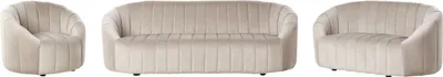 Produktbild von BELIANI Sofa Set Beige Samt 3-Teilig mit Niedrigen Rückenlehnen Gesteppt Oval Muschel Form Retro Wohnzimmer Sitzgruppe Sessel 2-Sitzer und 3-Sitzer Sofa