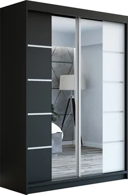 Produktbild von Schwebetürenschrank Kleiderschrank ERO  160 cm Schrank Garderobe Spiegel.Verschiedene Farben (Weiß, Schwarz, Somona). Möbel vom Hersteller!