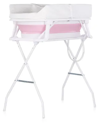 Productafbeelding van Chipolino babybadkuip, 2-in-1 verzorgingsunit Sonata, inklapbaar, met standaard en thermometer, roze, geschikt tot 11 kg
