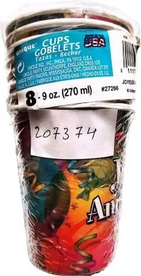 Produktbild von Unique Party - Party-Becher "Joyeux Anniversaire" 8er-Pack SG34684 (Einheitsgröße) (Bunt)