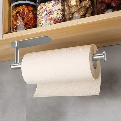 Produktbild von Bohrfreier Küchenrollenhalter aus Edelstahl 304, selbstklebend, praktisch, zur Wandmontage, geeignet für Küche und Bad – weiß