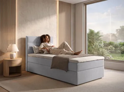 Produktbild von AX LIVING Boxspringbett 120x200 cm Sakarya Hellgrau - Komplett-Set inkl. Topper & Bettkasten, H2/H3