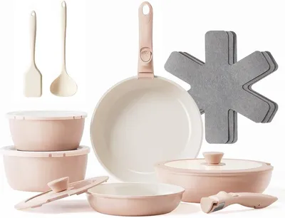 Produktbild von PolkaHome® Keramisches Pfannenset Antihaft, 16-teilig, abnehmbare Griffe, -frei, Induktion