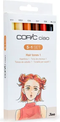 Obrázek produktu pro Lihové fixy COPIC Ciao oboustranné Brush & Chisel 5+1ks, vlasové tóny A