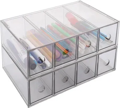 Obrázok produktu pre Priehľadná organizérska sada s 8 priehradkami, priehľadný organizér na pracovisko, plastový regál do kancelárie, 27 x 17 x 14 cm