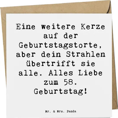 Produktbild von Mr. & Mrs. Panda Grußkarte Spruch 58. Geburtstag Glanz - Weiß - Geschenk, Happy Birthday, Weisheit, Glückwunschkarte, faltkarte, Klappkarte, Alter, Geburtstagsfreude