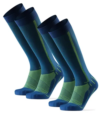 Produktbild von DANISH ENDURANCE 2 Paar Kompressionsstrümpfe, 21-26 mmHg, Blau/Neon Gelb, 35-38