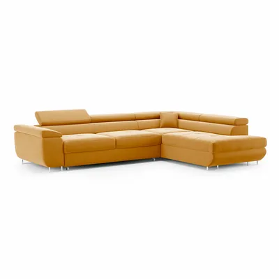Produktbild von BETTSO Ecksofa Rechte Seite Sofa Eckcouch Couch mit Schlaffunktion und Bettkasten Ottomane L-Form Schlafsofa Polstergarnitur VERTIGO Gelb Honiggelb