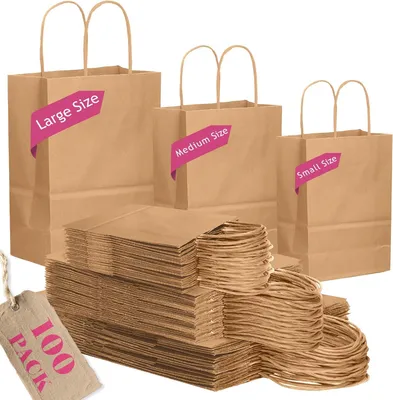 Obrázok produktu pre Papierové tašky 100 kusov, hnedé, na darčeky