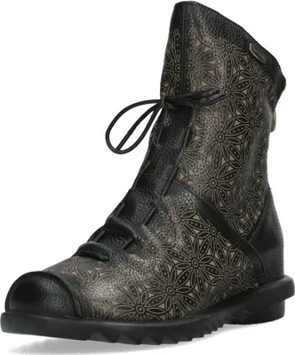 Produktbild von Laura Vita Damen Stiefelette Leder mit Blumenmuster modische Raffung Cyrielle 16, Größe:38 EU, Farbe:Schwarz