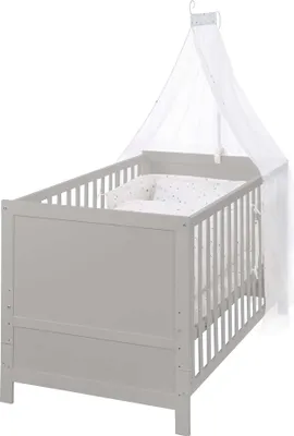 Produktbild von roba Kombi-Kinderbett 'Sternenzauber grau', 70 x 140 cm, taupe, 3-fach verstellbar, Schlupfsprossen umbaubar zum Juniorbett