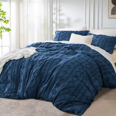 Produktbild von Bettwäsche Set 200x220 cm Dunkelblau Getuftet Geometrisch Microfaser 3-teilig