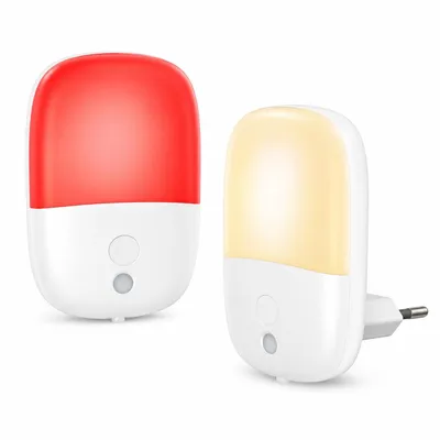 Produktbild von Nachtlicht LED Steckdose mit Sensor, Rotlicht & Warmlicht Schalter, automatische Beleuchtung, 2W Energiesparlampe für Schlafzimmer Kinderzimmer