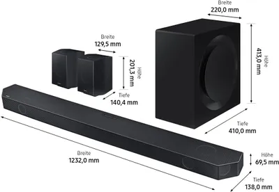 Produktbild von Samsung HW-Q995GC, 11.1.4 Kanäle, 656 W, 3D Sound, DTS:X, Dolby Atmos, Dolby Digital Plus, Dolby TrueHD, 656 W, Kabellos, 200 W