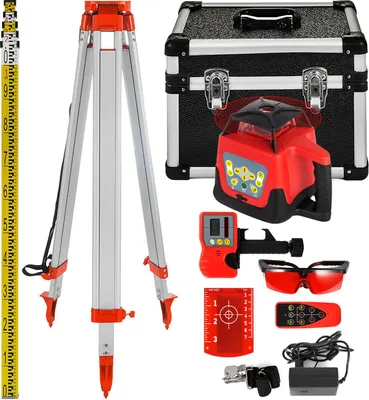 Immagine prodotto di VEVOR Laser rotante professionale portata massima di lavoro 500 m rosso, laser a linea 360 gradi laser misuratore di altezza impermeabile e antipolvere per esterni durata di lavoro 20 ore con treppiede e righello elettrici