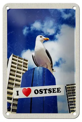 Produktbild von Blechschild Reise 12x18cm Ostsee Möwen Hochhaus Strand Urlaub Schild