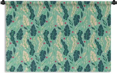 Produktbild von MuchoWow® Wandteppich Wandbehang Blätter - Beere - Muster - Winter 60x40 cm Tapisserie Dekoration Wandtuch - Wanddekorationen