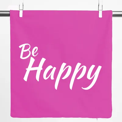 Produktbild von Huuraa Kissenbezug Be Happy Schriftzug 40x40cm Fuchsia Baumwolle Dekokissenbezug Geschenkidee