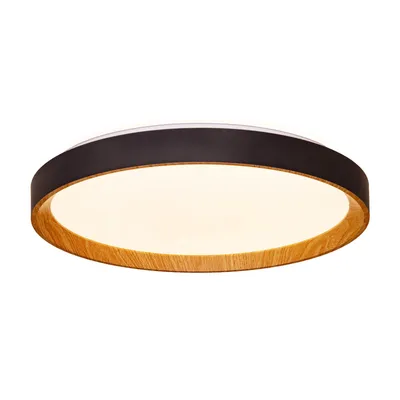Obrázek produktu pro LED stropní svítidlo Ø 48 cm, 40 W, nastavitelná teplota barev 3000 K–6000 K, černý polykarbonát, vzhled dřeva, moderní svítidlo