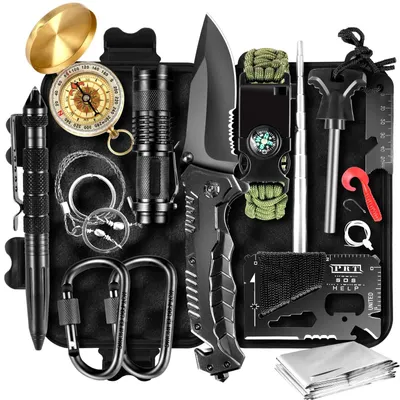 Productafbeelding van Survival Kit 14-in-1 - professionele survivalkit met klapmes en zaklamp