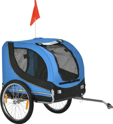 Zdjęcie produktu dla PawHut przyczepka dla psa przyczepka rowerowa transporter dla psa przyczepka rowerowa niebieski+czarny 130 x 73 x 90 cm