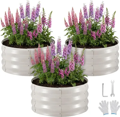 Zdjęcie produktu dla Vevor Podniesiona Grządka Metalowa 3 Szt 60X30Cm Beżowa Zestaw Doniczek