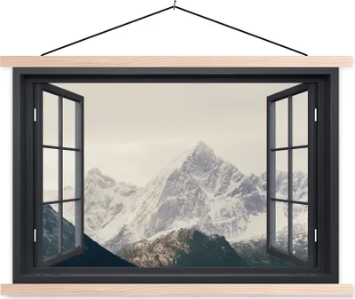Produktbild von MuchoWow® Textilposter Aussicht - Berg - Schnee 60x40 cm mit holzfarbenen Rahmen - Bilder