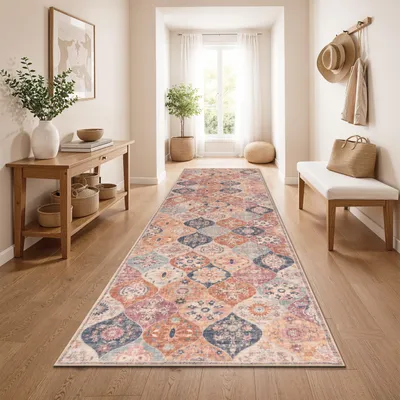 Produktbild von Paco Home Vintage Boho Stil Moderner Wohnzimmerteppich Kurzflor Rutschfest 80x300 cm