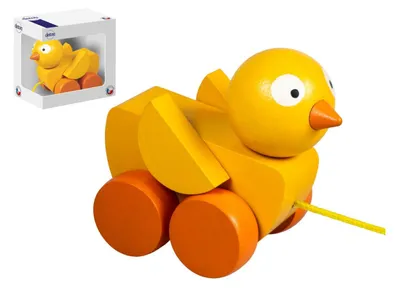 Image de Poulet à tirer / jouet à tirer en bois 6 x 8 cm dans une boîte 10 x 10 x 6 cm 12 mois et plus